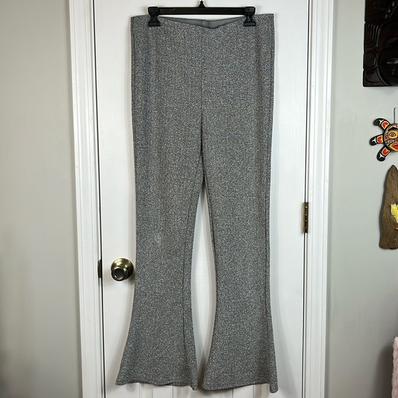 H&M silver metallic bell bottom pants size Lg. Elastic waistband. - Picture 1 of 6